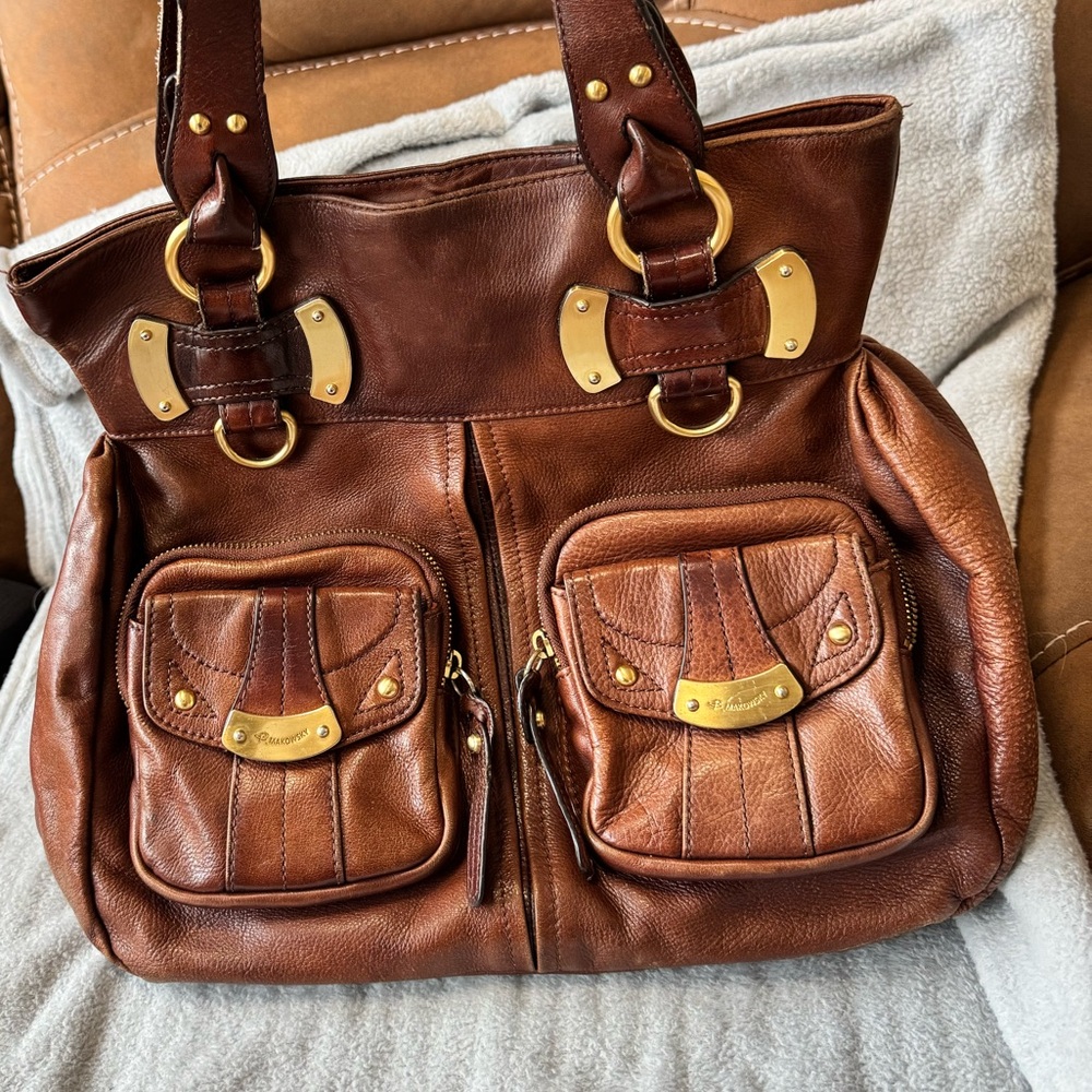 B. Makowsky Brown Leather Shoulder Bag with Distressed Finish PROJECT